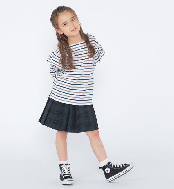 SHIPS KIDS「SHIPS KIDS:100～130cm/ボーダー フリル ロングスリーブ Tシャツ」|Tシャツ・カットソー|
