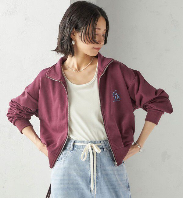 SHIPS for women「【SHIPS別注】LOGAN KNITTING MILLS:プリント ジップ プルオーバー」|スウェット・ジャージ|ボルドー