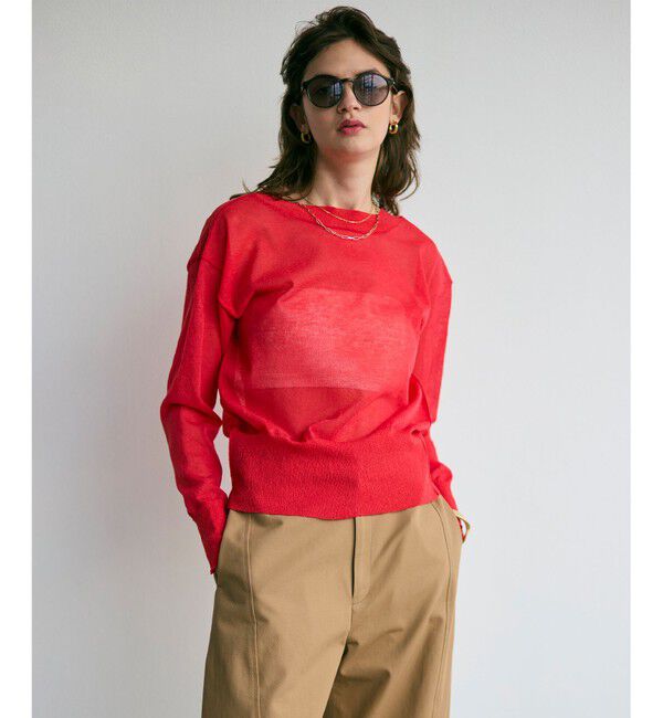 BEIGE,「【洗える・Oggi 7月号掲載】LUPINUS / 前後2WAYシアーニットカーディガン」|ニット・セーター|Poppy Red