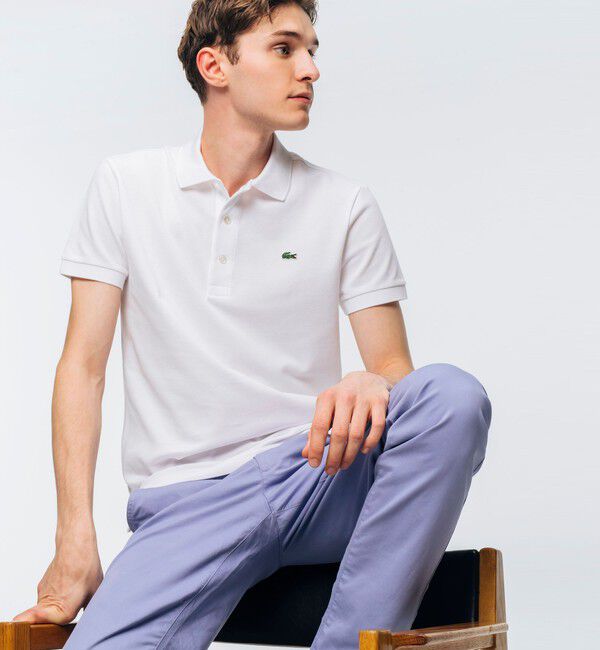 LACOSTE「ソリッド スリムフィット ストレッチポロシャツ（半袖）」|ポロシャツ|ホワイト