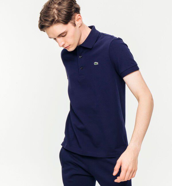 LACOSTE「ソリッド スリムフィット ストレッチポロシャツ（半袖）」|ポロシャツ|ネイビー