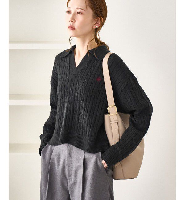 Rope&rsquo;Picnic「【BEVERLYHILLS POLO CLUB・新色追加】ケーブル編みクロップドスキッパーニット」|ニット・セーター|