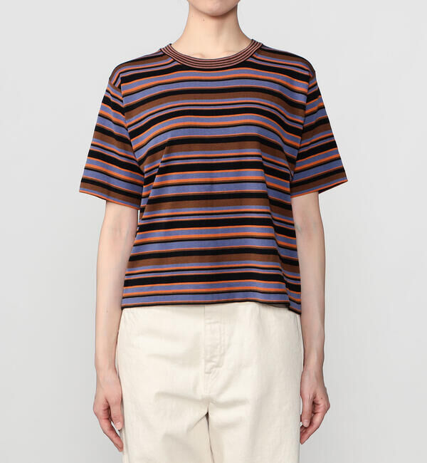  「RYE TENDER |〈別注〉マルチボーダー 半袖クルーネックニット WOMEN」|ニット・セーター|