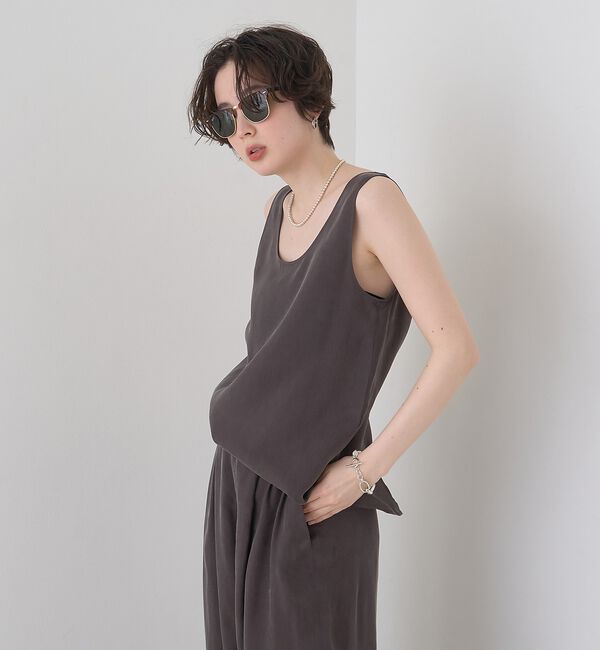 Rouge vif「キュプラフィブリルUネックノースリーブブラウス/ジレ」|シャツ・ブラウス|