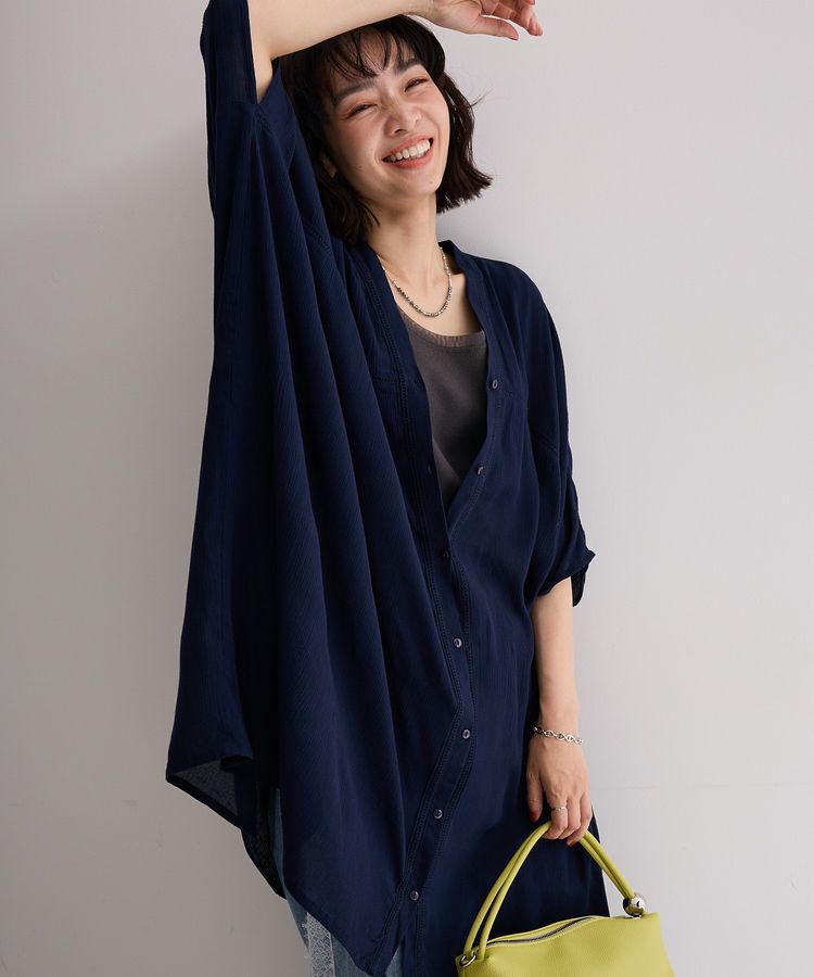 Green Parks「ハシゴレースレーヨンクレープチュニック」|チュニック|Navy