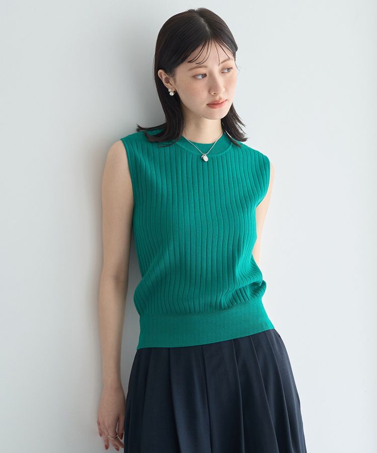 YECCA VECCA「【洗濯機洗い可】マシンウォッシャブルノースリーブリブニット」|ニット・セーター|Green