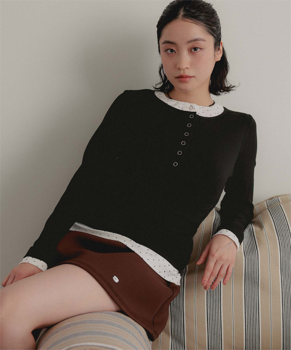 miette「レイヤード風ヘンリーネックトップス」|Tシャツ・カットソー|
