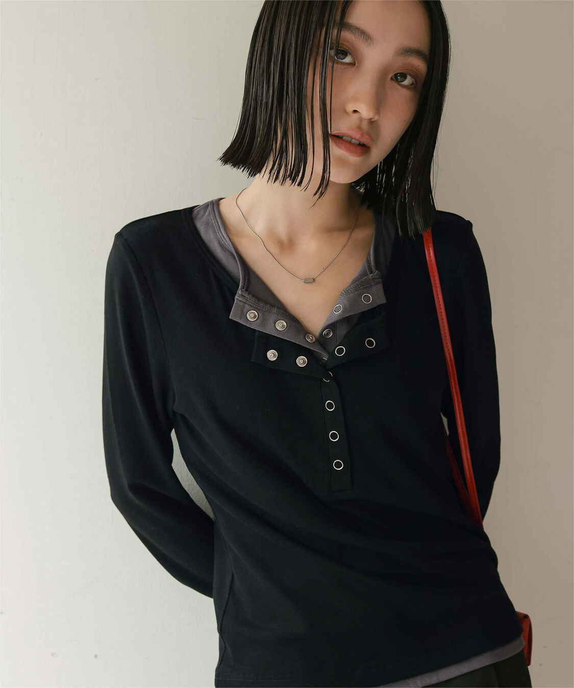 miette「レイヤード風ヘンリーネックトップス」|Tシャツ・カットソー|