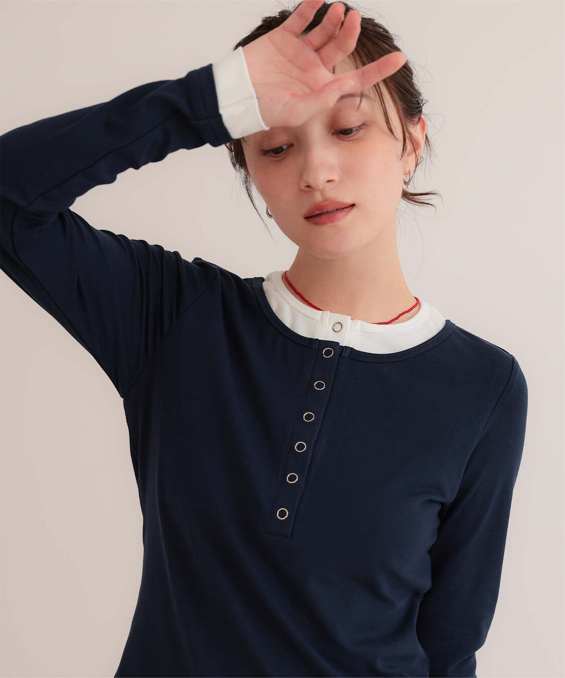 miette「レイヤード風ヘンリーネックトップス」|Tシャツ・カットソー|