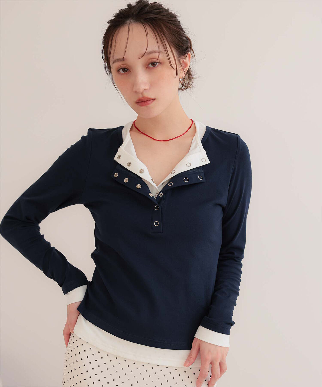 miette「レイヤード風ヘンリーネックトップス」|Tシャツ・カットソー|