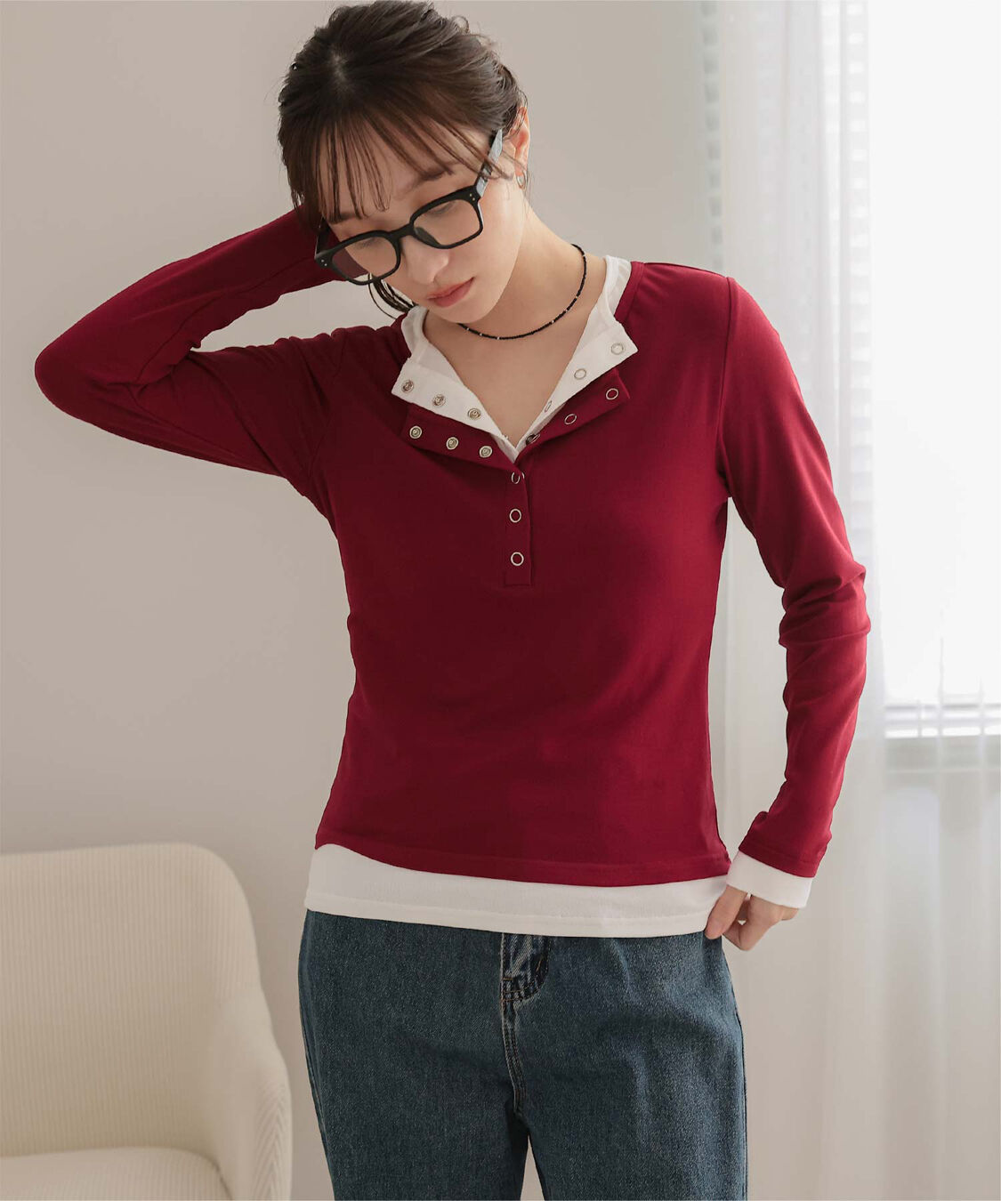 miette「レイヤード風ヘンリーネックトップス」|Tシャツ・カットソー|