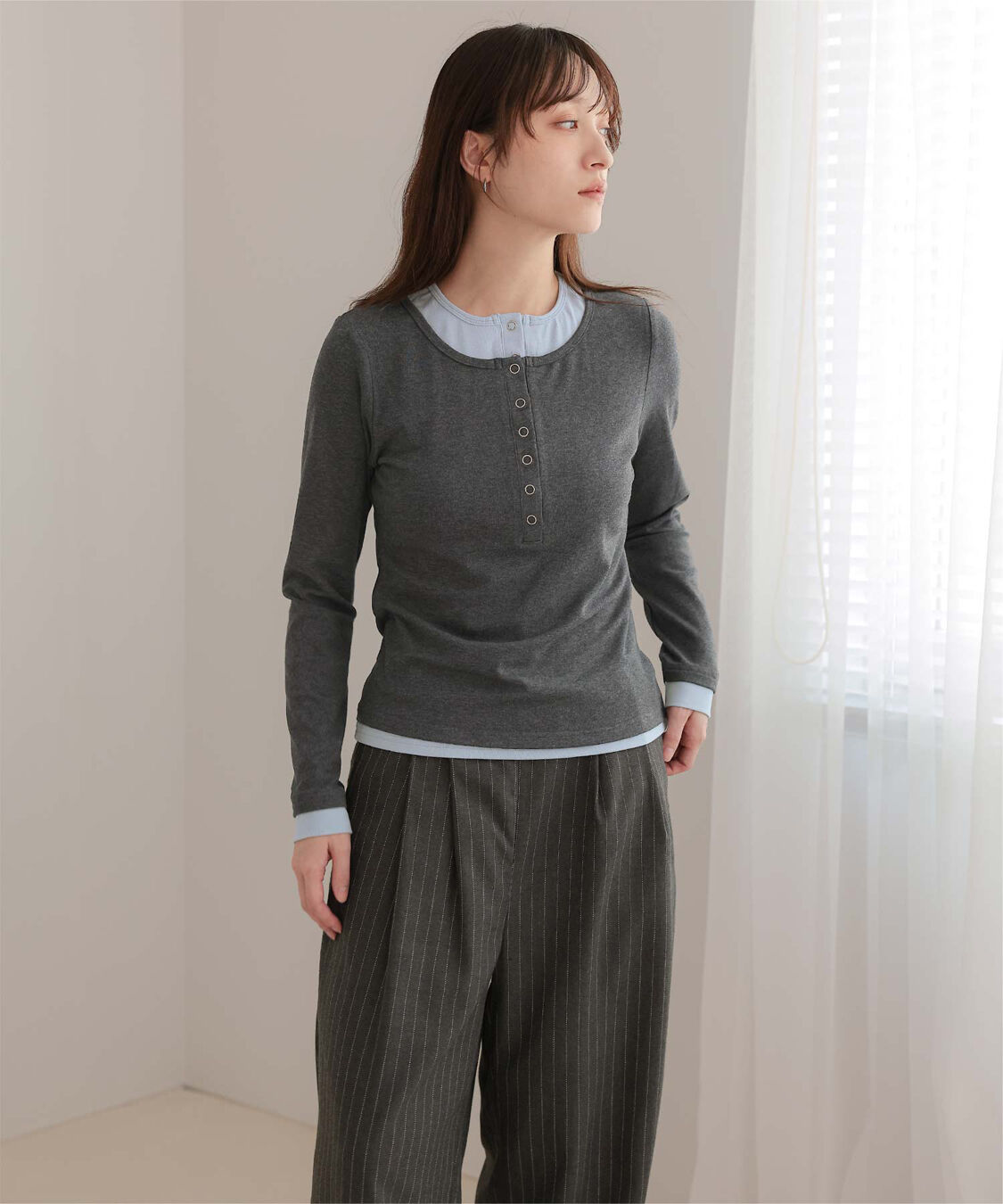miette「レイヤード風ヘンリーネックトップス」|Tシャツ・カットソー|