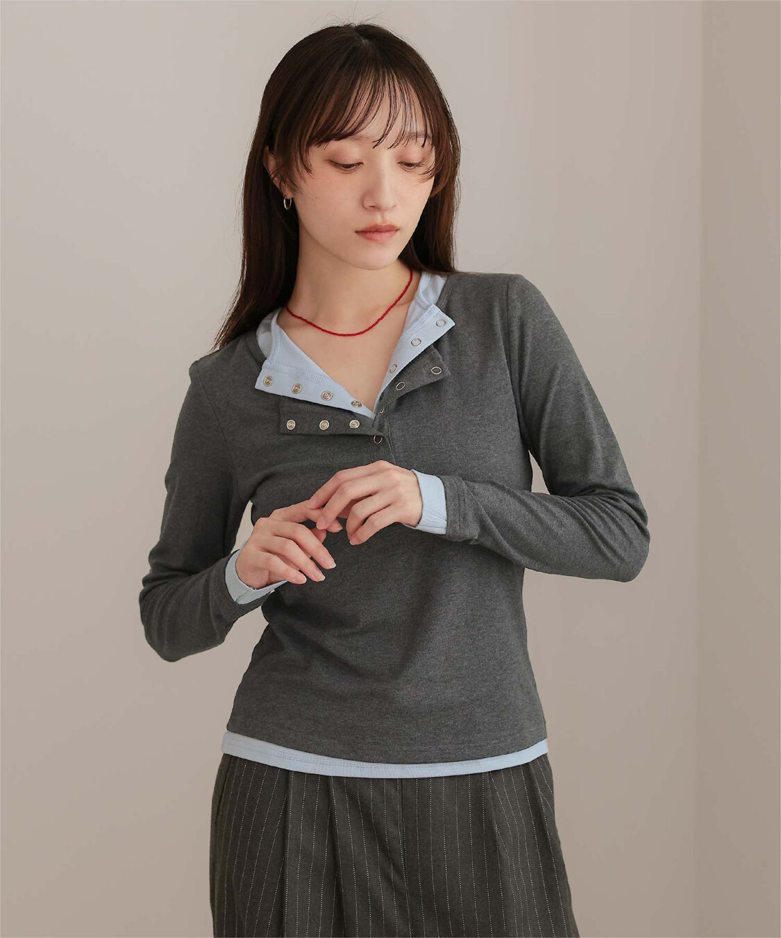 miette「レイヤード風ヘンリーネックトップス」|Tシャツ・カットソー|