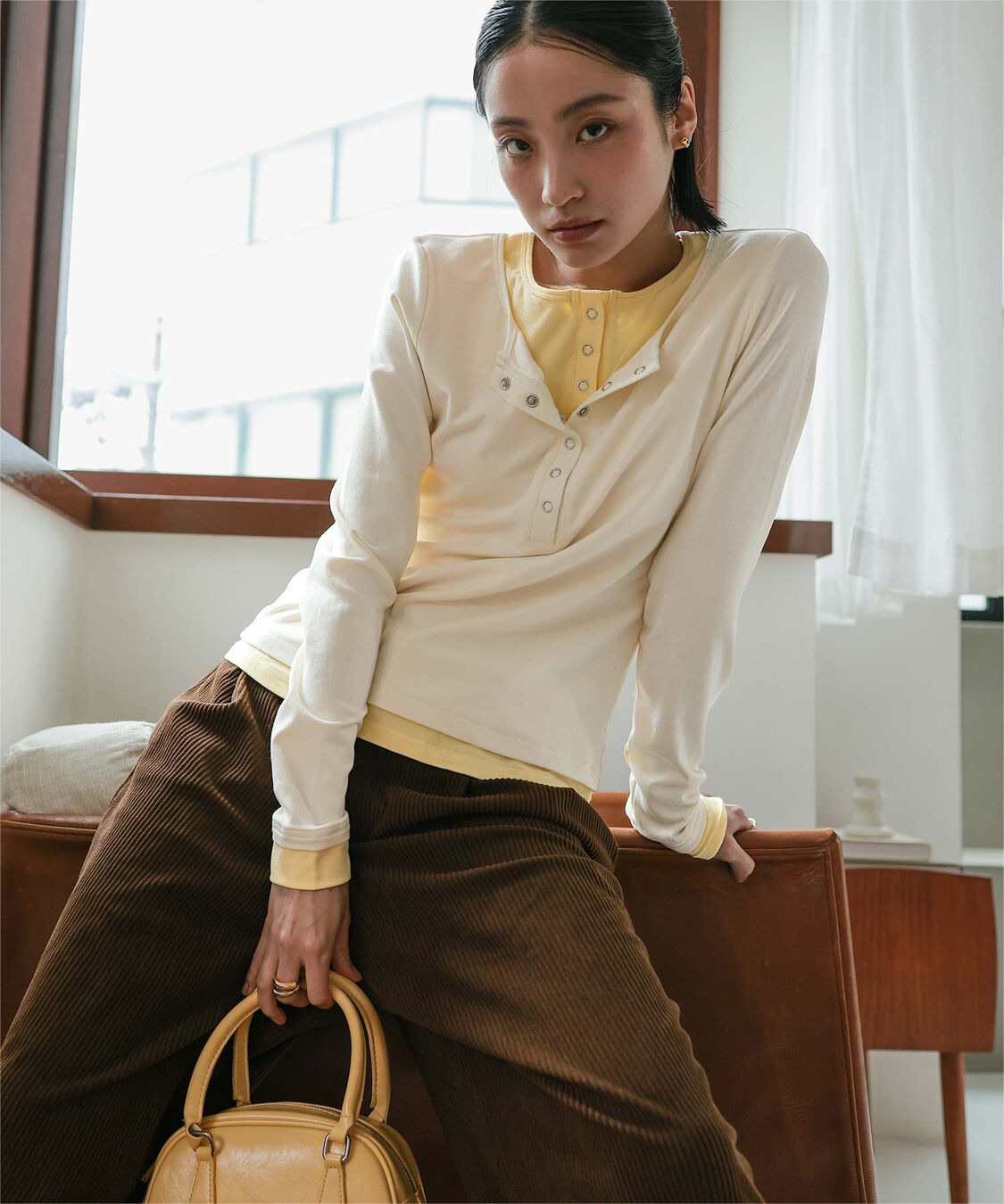 miette「レイヤード風ヘンリーネックトップス」|Tシャツ・カットソー|