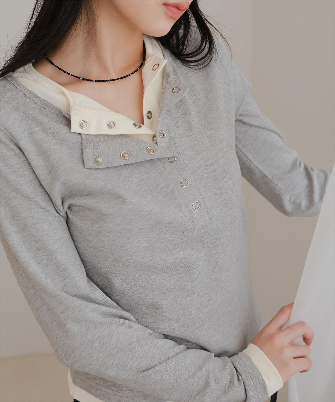 miette「レイヤード風ヘンリーネックトップス」|Tシャツ・カットソー|