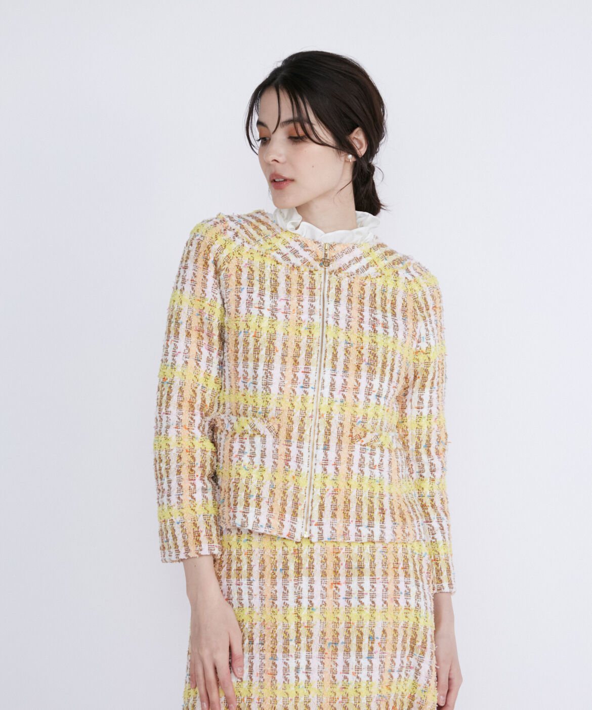 Maglie le cassetto「《M Maglie le cassetto》コットンキャンディーツイードジャケット」|ノーカラージャケット|