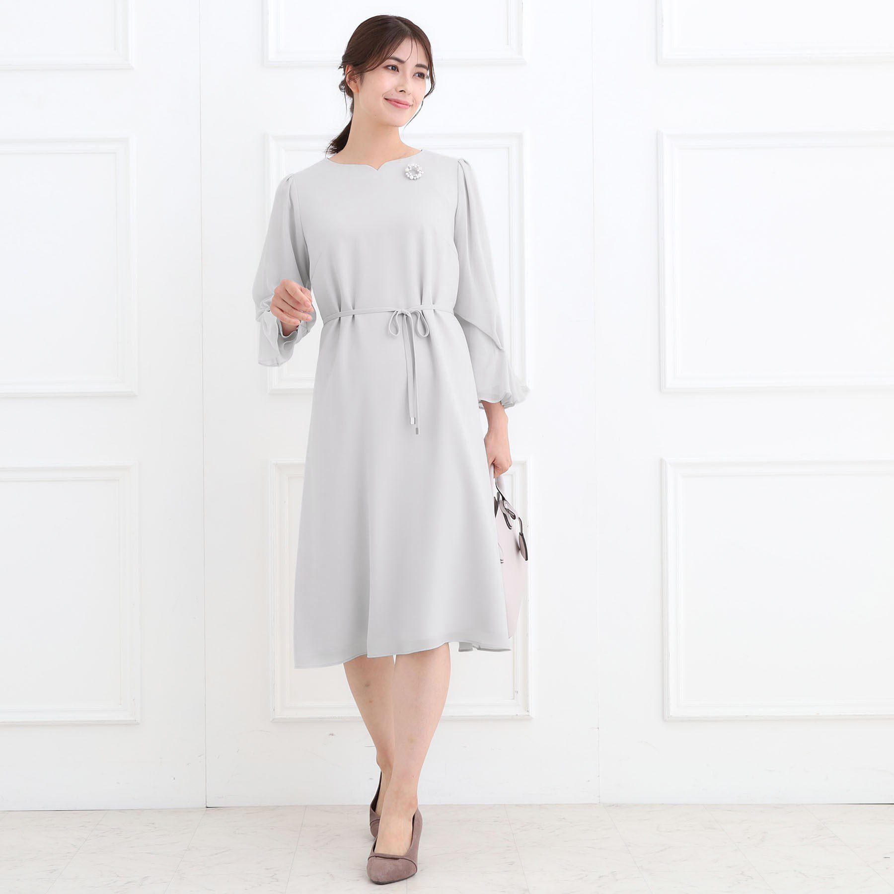 Reflect「【SS-4Lサイズ／付属リボン】スリーブデザインジョーゼットワンピース」|ワンピース|