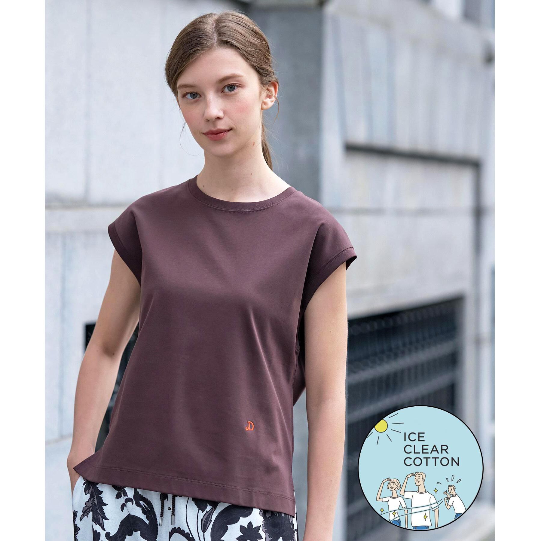 DRESSTERIOR「【接触冷感／抗菌防臭／消臭】アイスクリアコットンフレンチスリーブT」|Tシャツ・カットソー|ブラウン(044)