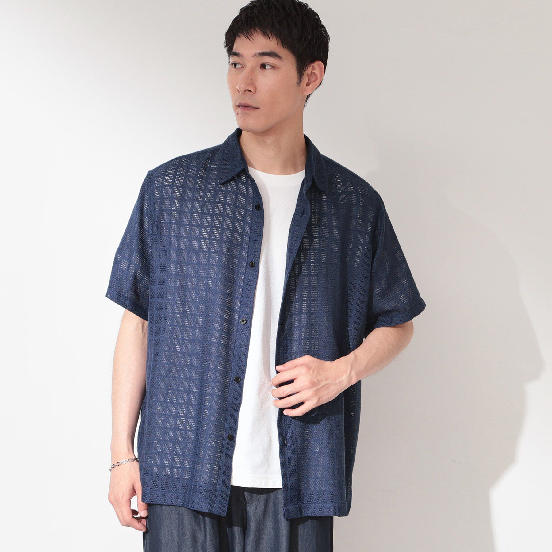 THE SHOP TK「【洗濯機OK】格子柄メッシュ半袖シャツ」|シャツ・ブラウス|