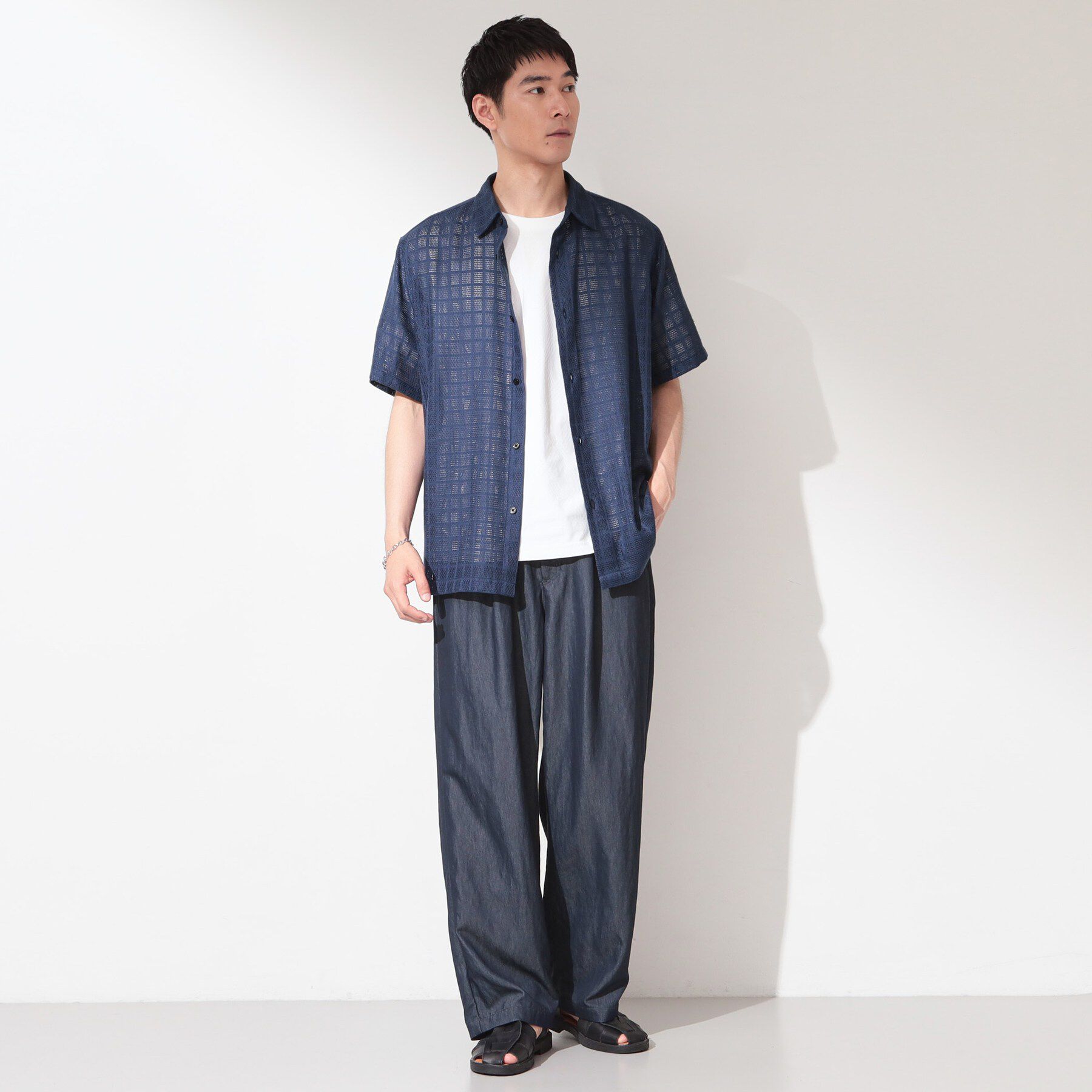 THE SHOP TK「【洗濯機OK】格子柄メッシュ半袖シャツ」|シャツ・ブラウス|