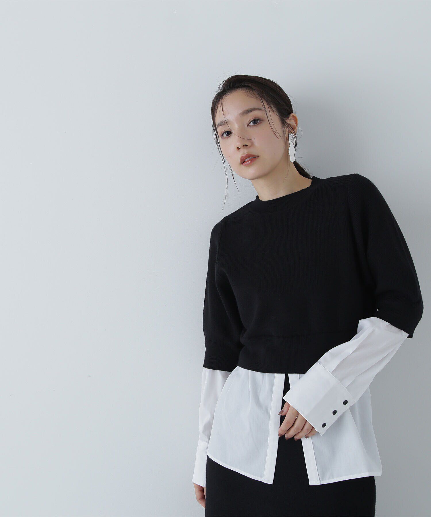  「シャツレイヤードニットセットアップ」|ワンピース|