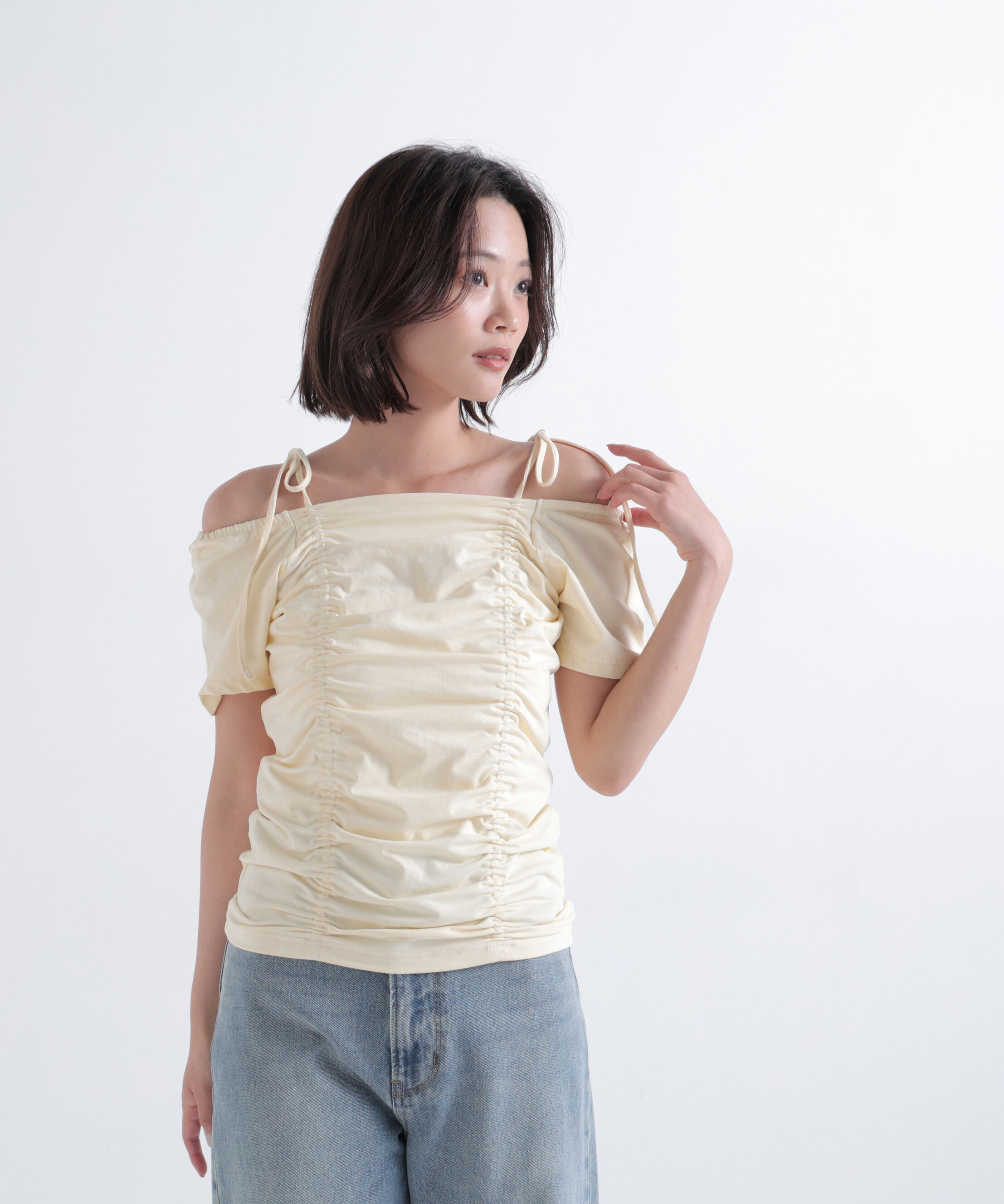  「ショルダーリボンドロストカットソー」|Tシャツ・カットソー|