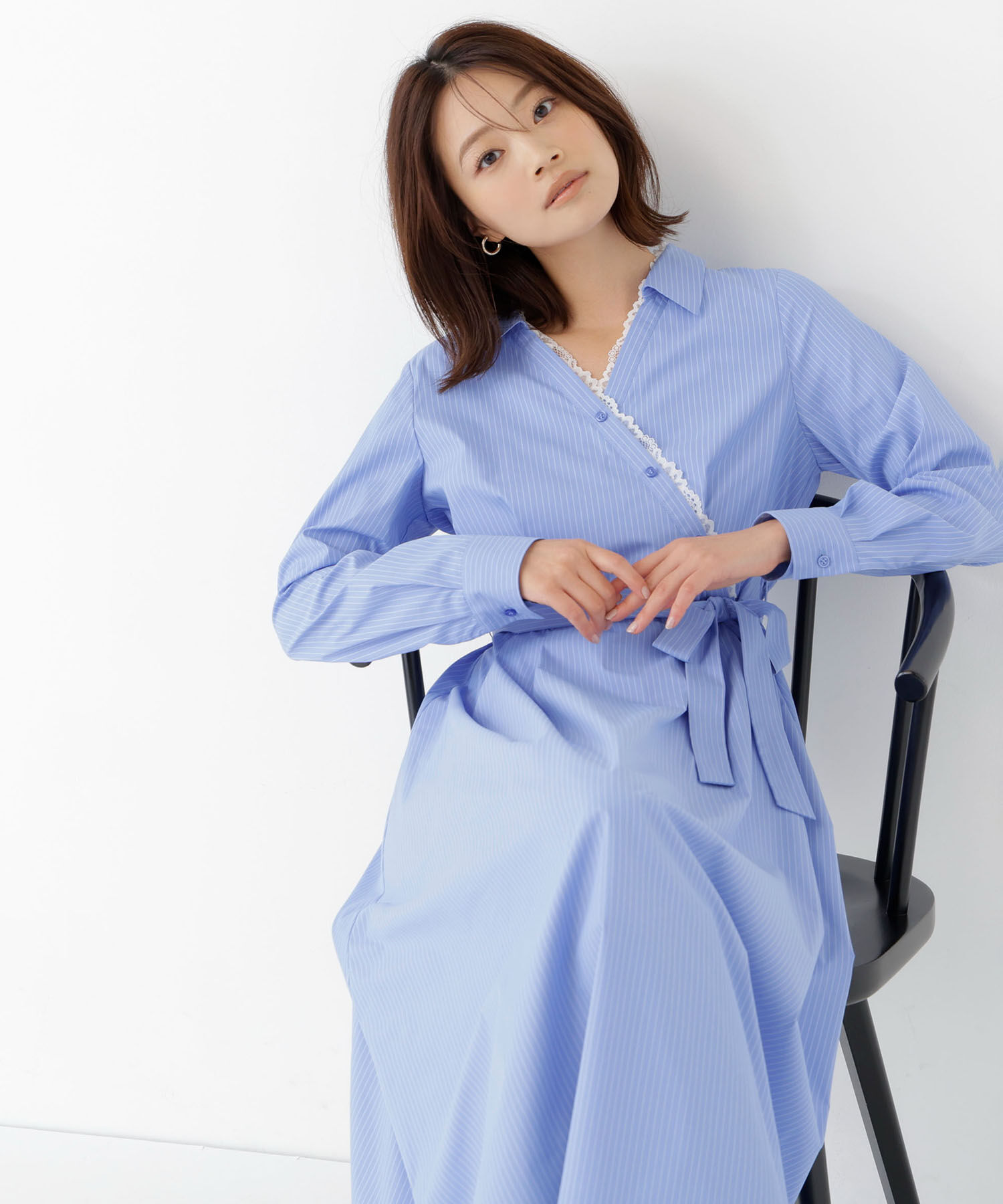  「レースレイヤードカシュクールワンピース」|ワンピース|ブルー系2