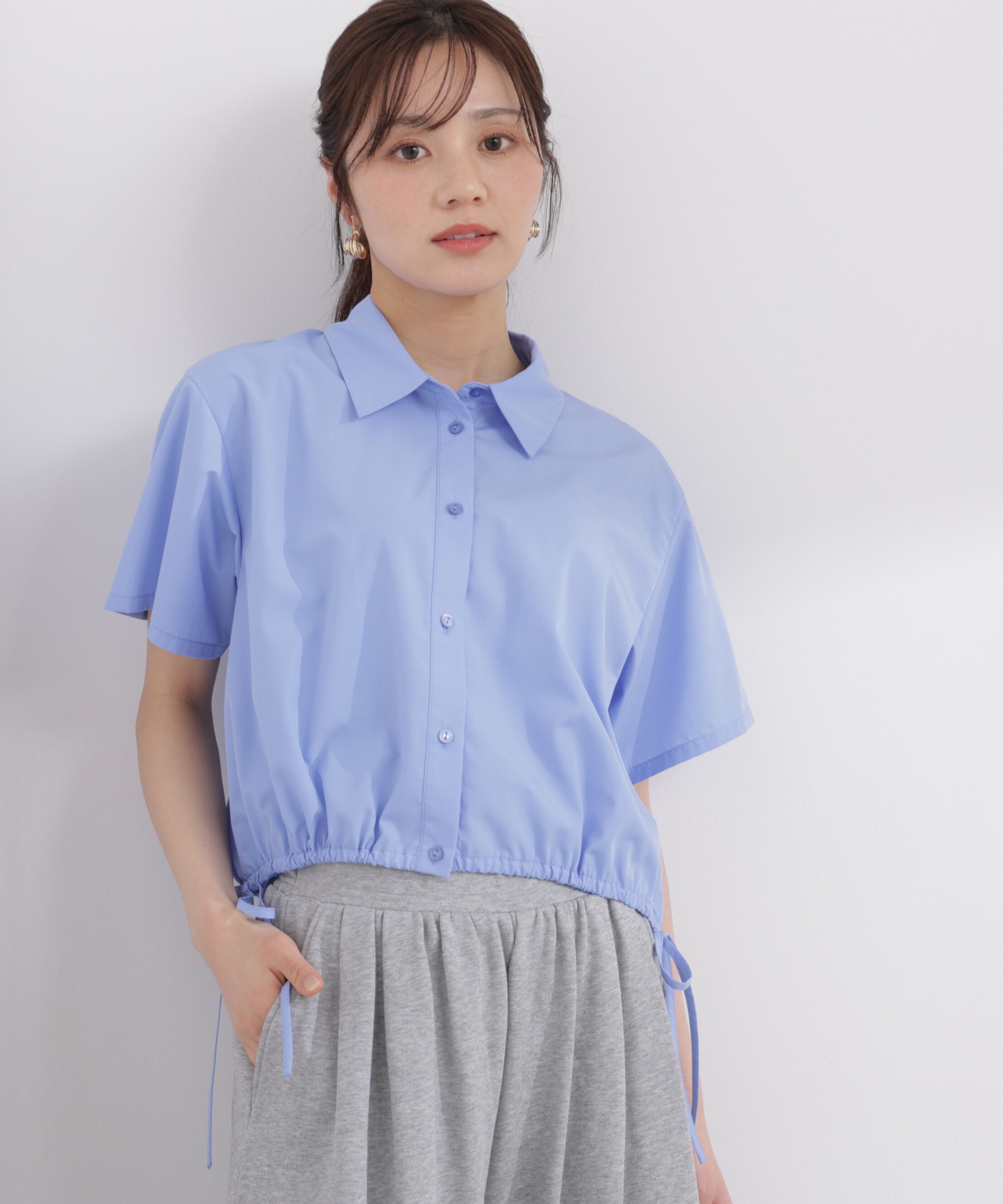 PROPORTION BODY DRESSING「〈EDIT COLOGNE〉ドロスト半袖シャツ 26SS」|シャツ・ブラウス|ブルー