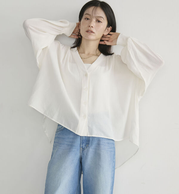 Doux archives「強撚糸シアーブラウスカーディガン」|シャツ・ブラウス|OFF WHITE
