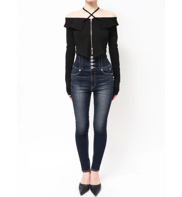 GYDA「フロントZIPクロスチョーカーショートトップス」|Tシャツ・カットソー|