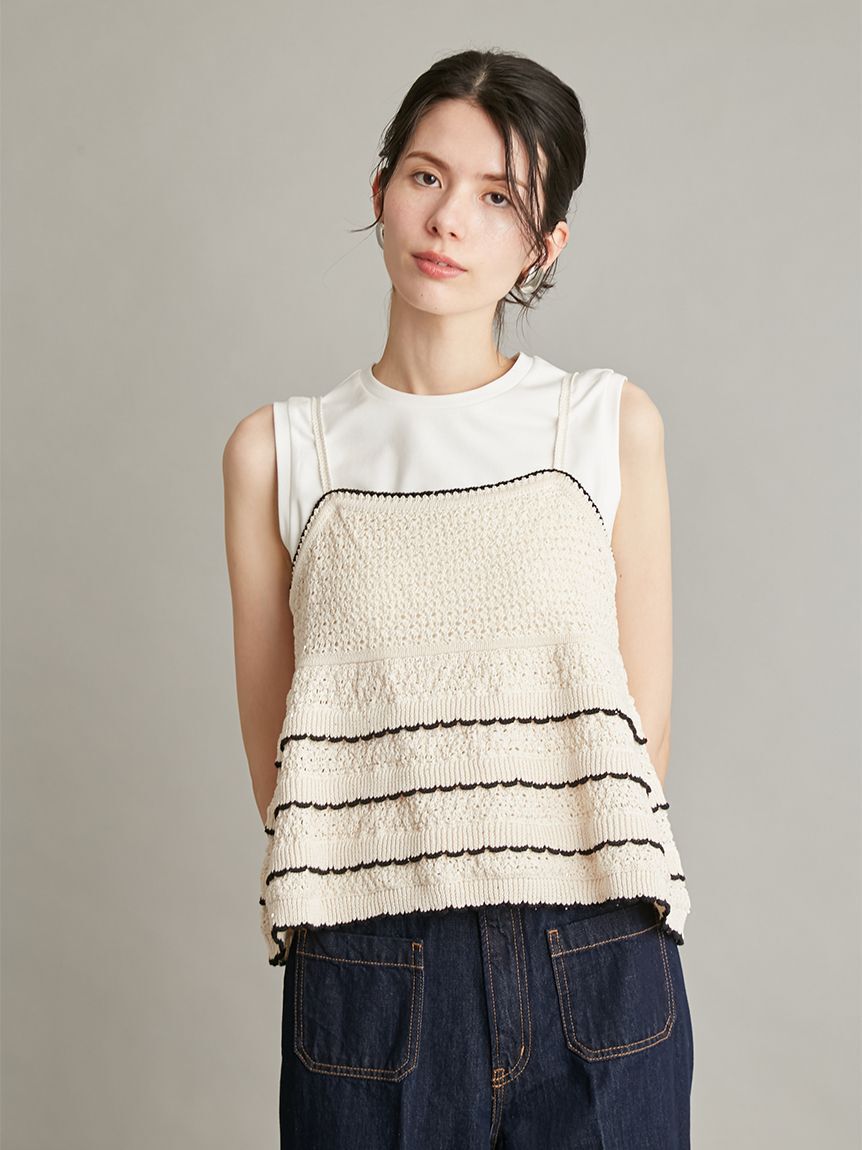 ウォッシャブル】クロシェニットキャミ×ノースリトップス（Mila Owen