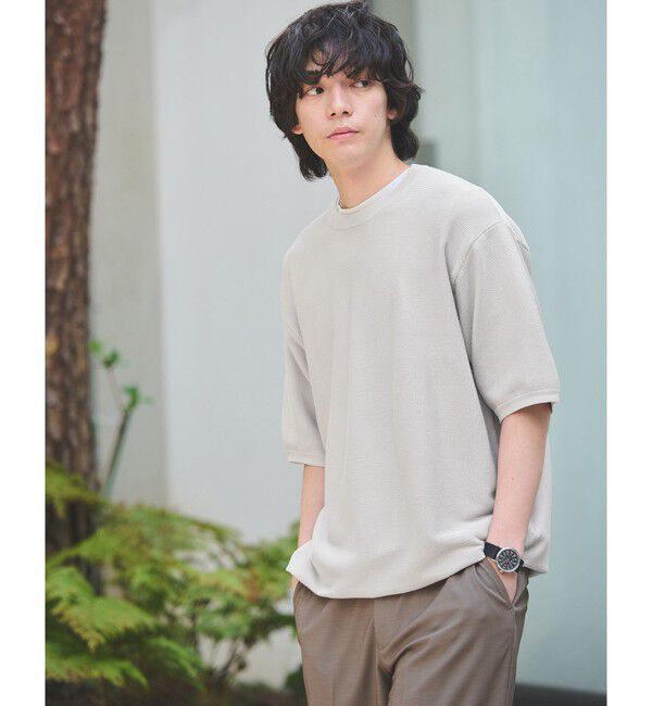 UNITED ARROWS green label relaxing「ガーター ドローコード 半袖 クルーネック ニット -ウォッシャブル・UVカット・遮熱-」|Tシャツ・カットソー|LT.GRAY