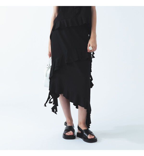 Ray BEAMS 「アシンメトリー ラッフル スカート」|スカート|BLACK