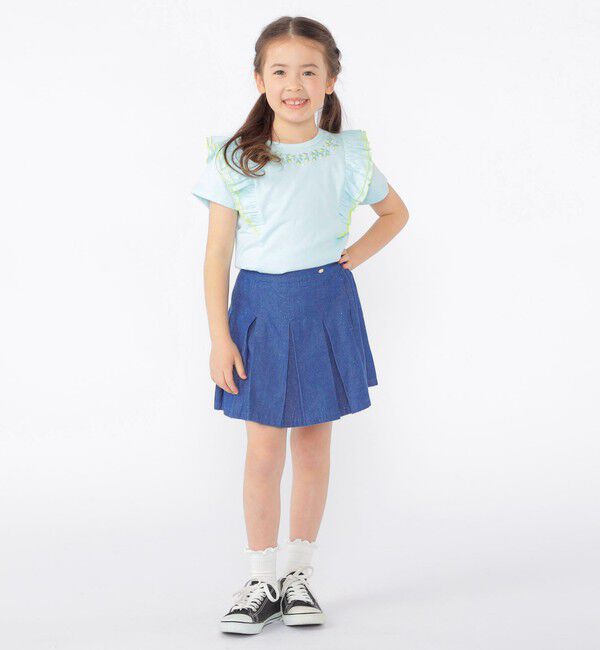 SHIPS KIDS「SHIPS KIDS:100～130cm /ラメ デニム プリーツ キュロット」|キュロット|