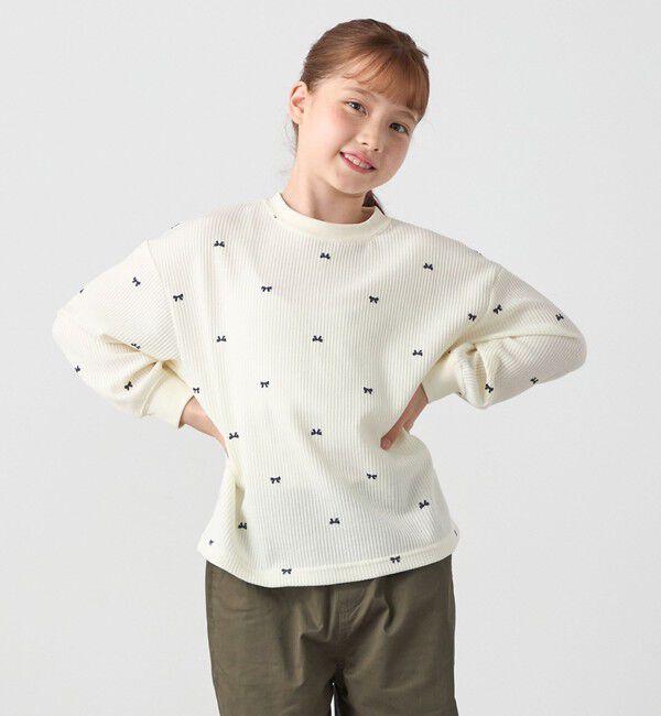 SHIPS any「SHIPS any:〈洗濯機可能〉ワッフル リボン クルーネック プルオーバー<KIDS>」|Tシャツ・カットソー|