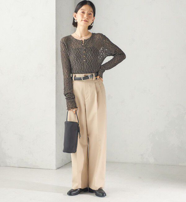 SHIPS for women「〈手洗い可能〉シュリンク レース ヘンリーネック 2WAY プルオーバー」|Tシャツ・カットソー|