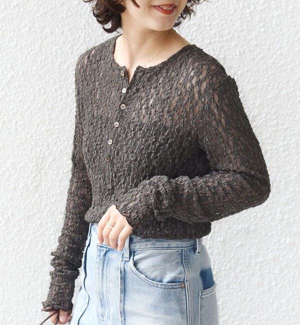 SHIPS for women「〈手洗い可能〉シュリンク レース ヘンリーネック 2WAY プルオーバー」|Tシャツ・カットソー|