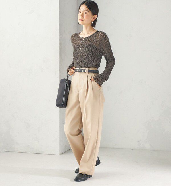 SHIPS for women「〈手洗い可能〉シュリンク レース ヘンリーネック 2WAY プルオーバー」|Tシャツ・カットソー|