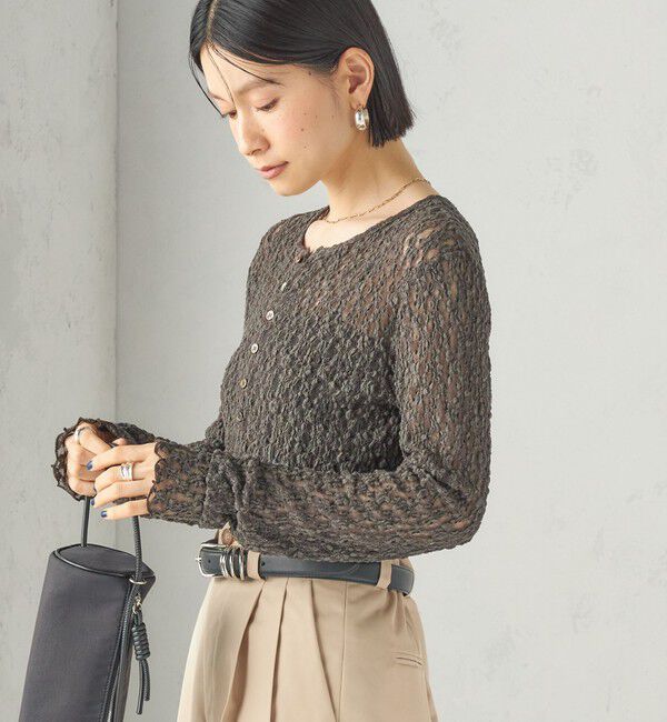 SHIPS for women「〈手洗い可能〉シュリンク レース ヘンリーネック 2WAY プルオーバー」|Tシャツ・カットソー|