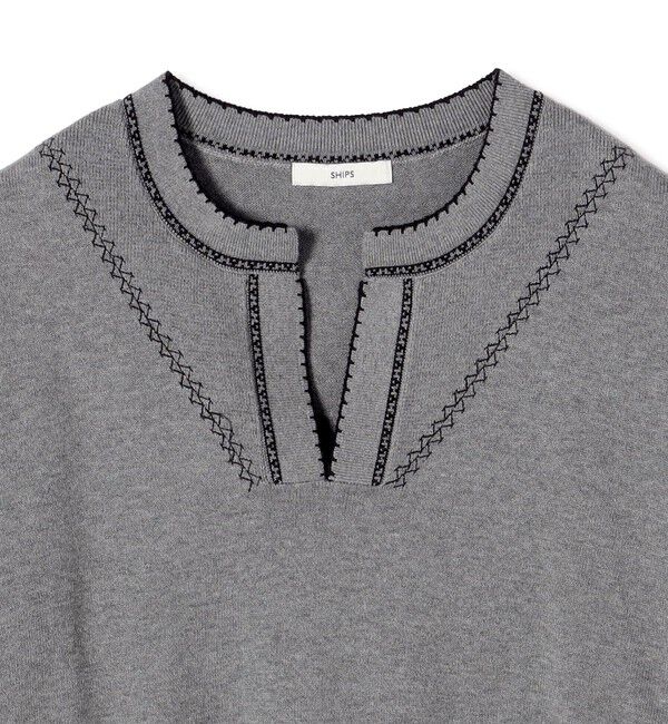 SHIPS for women「《予約》【WEB限定】〈手洗い可能〉配色 ステッチ アイレット スキッパー ニット」|ニット・セーター|