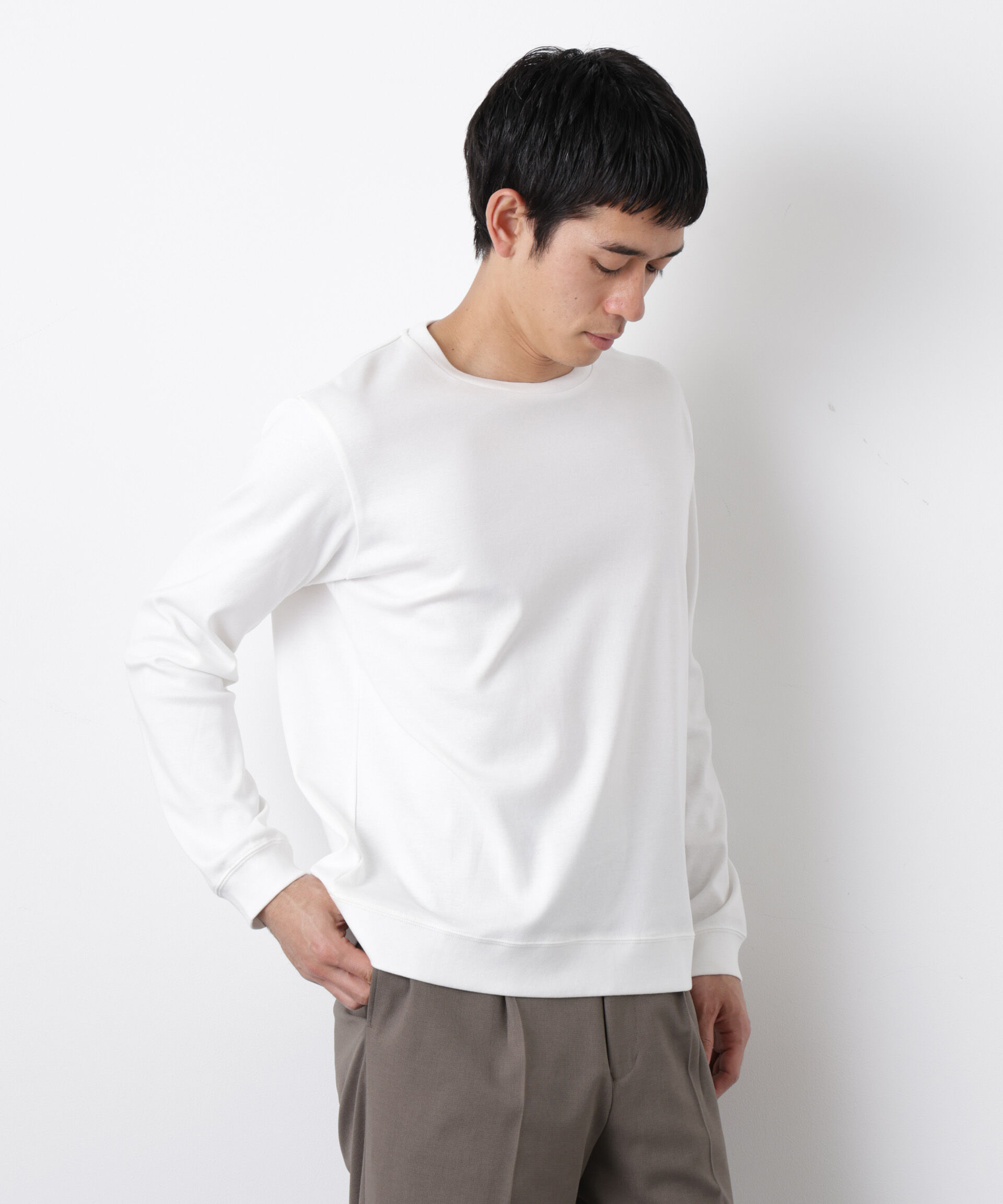 nano･universe「「FORMAL JERSEY」クルーネックカットソー長袖」|Tシャツ・カットソー|ホワイト