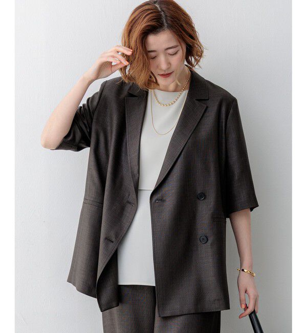 23区「【Oggi掲載】リネンライクグロッシー ハーフスリーブ ダブル ジャケット」|その他|グレー系