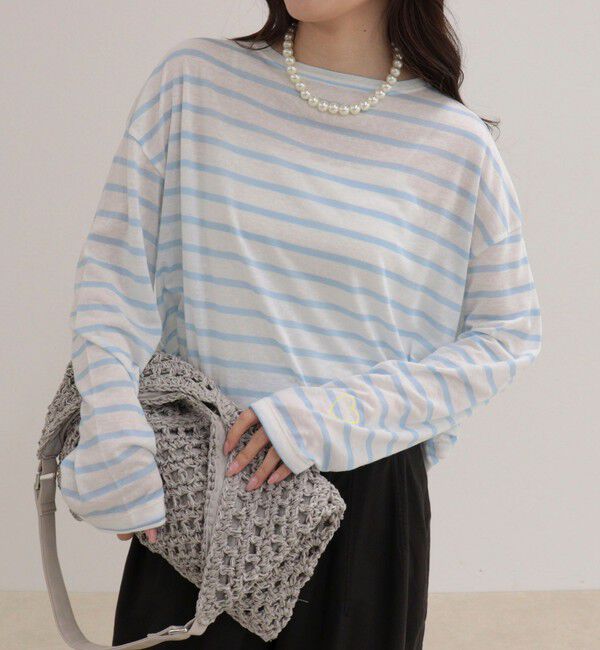 fredy emue「ハートステッチシアーボーダーロンTシャツ」|Tシャツ・カットソー|ブルー系その他