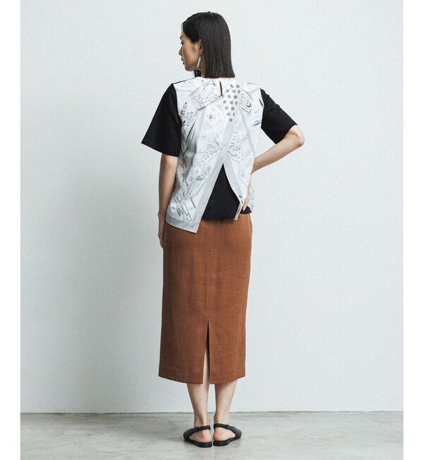 ROPE「【洗える】【YUKO SAEKI for ROPE'・コラボ】スカーフ柄プリント Aラインカットソー」|Tシャツ・カットソー|