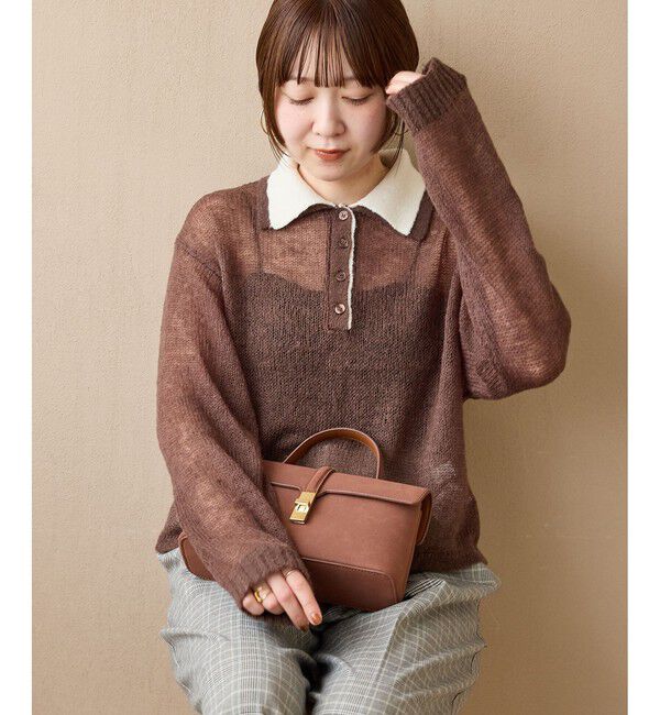 VIS「【WEB限定】透かしモヘアレイヤード襟配色ニット」|ニット・セーター|