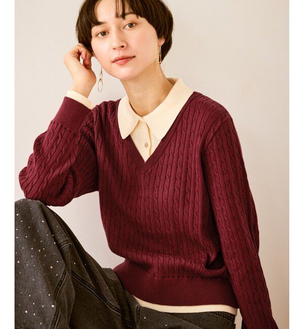 Rope&rsquo;Picnic「【新色追加】フェイクレイヤードニットプルオーバー」|ニット・セーター|レンガ(75)