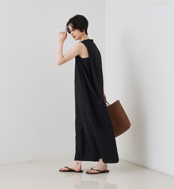 Rouge vif「【2サイズ展開】【定番人気】麻混ノースリーブVネックワンピース/ポケット付き/コ」|ワンピース|