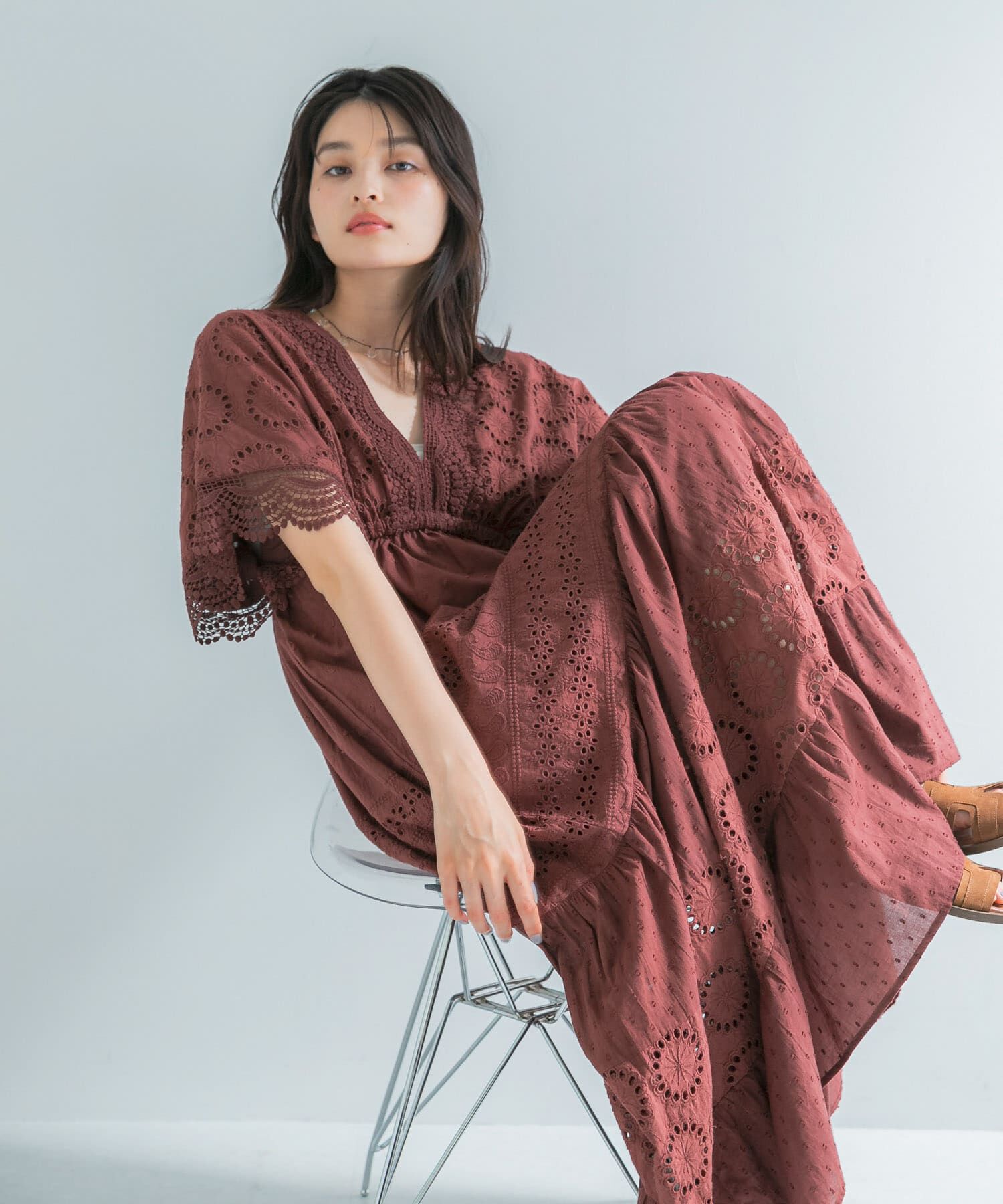 URBAN RESEARCH ROSSO「インドコットンエンブロイダリーワンピース」|ワンピース|