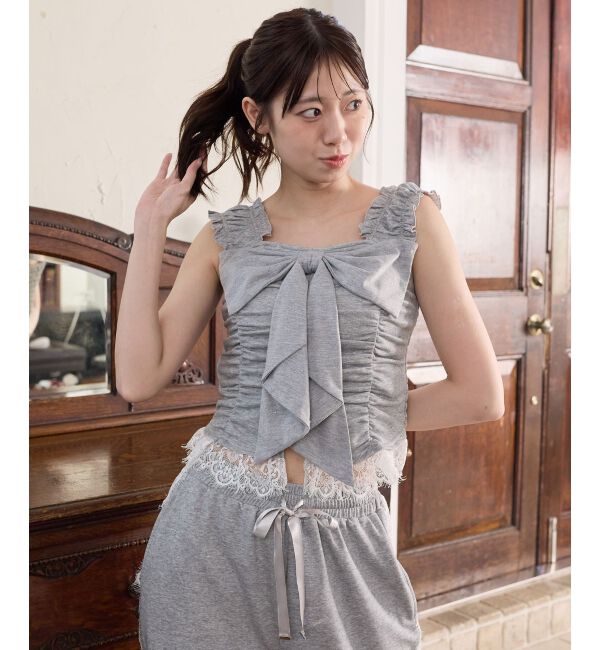  「フロントリボンスウェットノースリトップス」|Tシャツ・カットソー|
