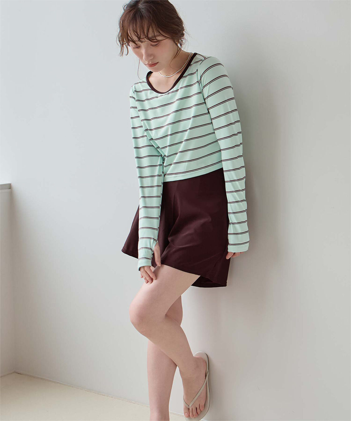 SEA DRESS「3点セット/パイピング長袖ビキニ&times;ショートパンツ/水着」|ビキニ|